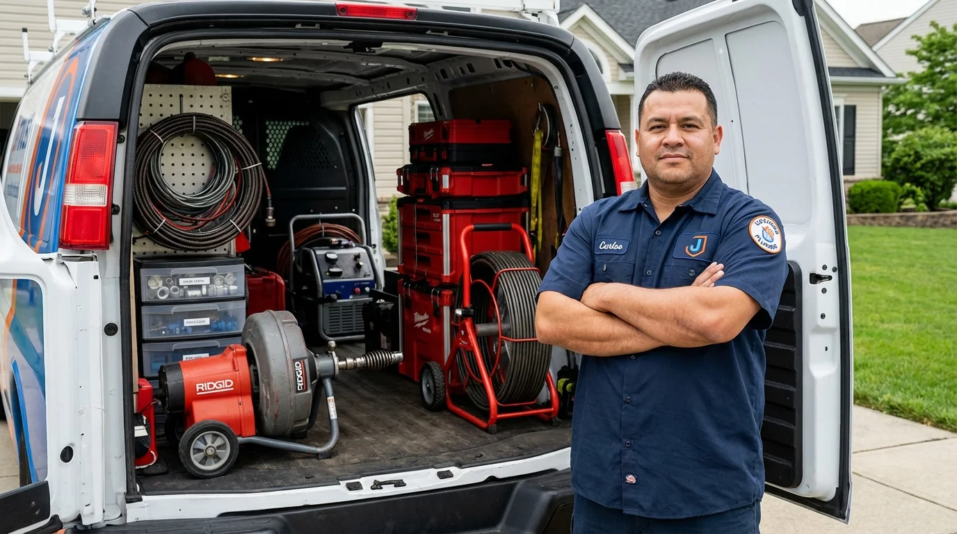 Professional drain cleaning equipment and Johns Plumbing LLC plumber in Stacy