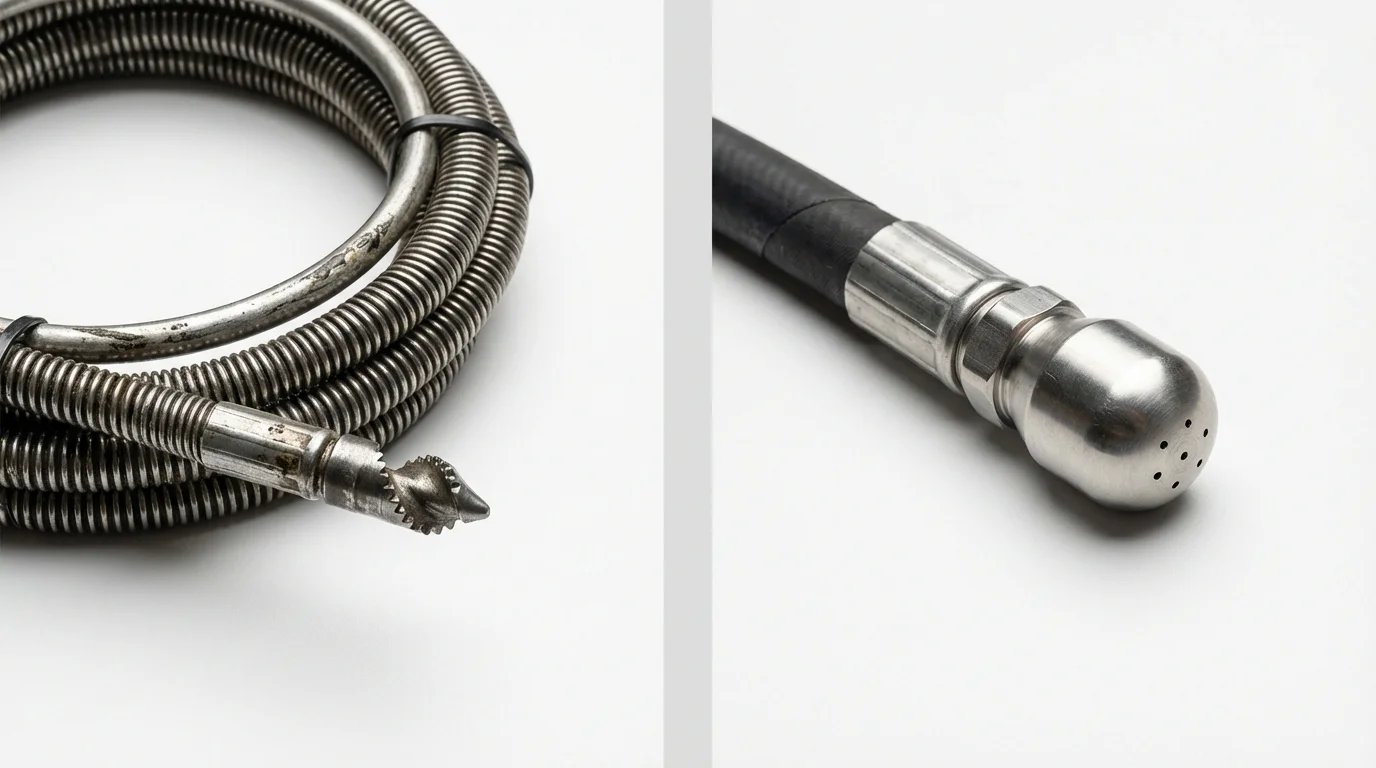 Drain snake cable and hydro jetting nozzle used for drain cleaning in Stacy, MN