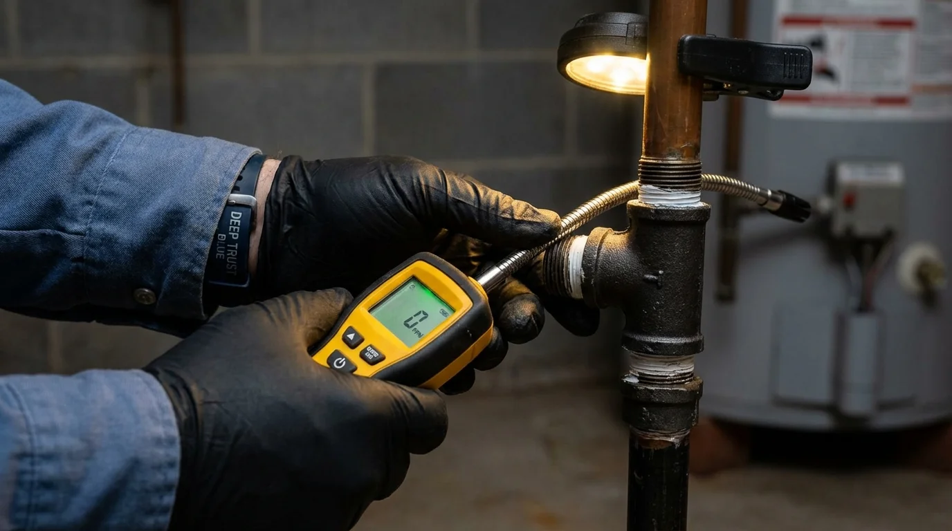 Gas leak detection with electronic sniffer by Johns Plumbing LLC in Stacy