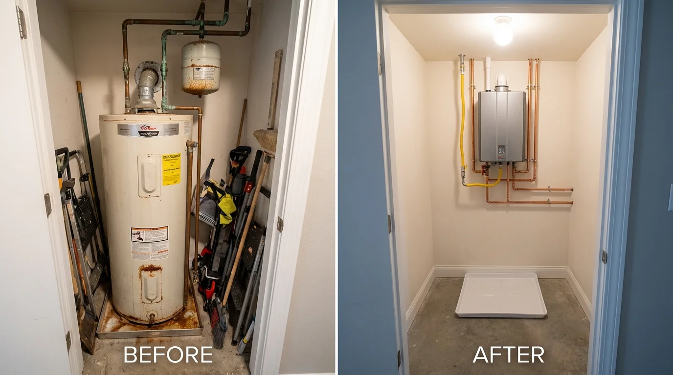 Tank water heater versus wall-mounted tankless unit comparison for Stacy, MN homeowners