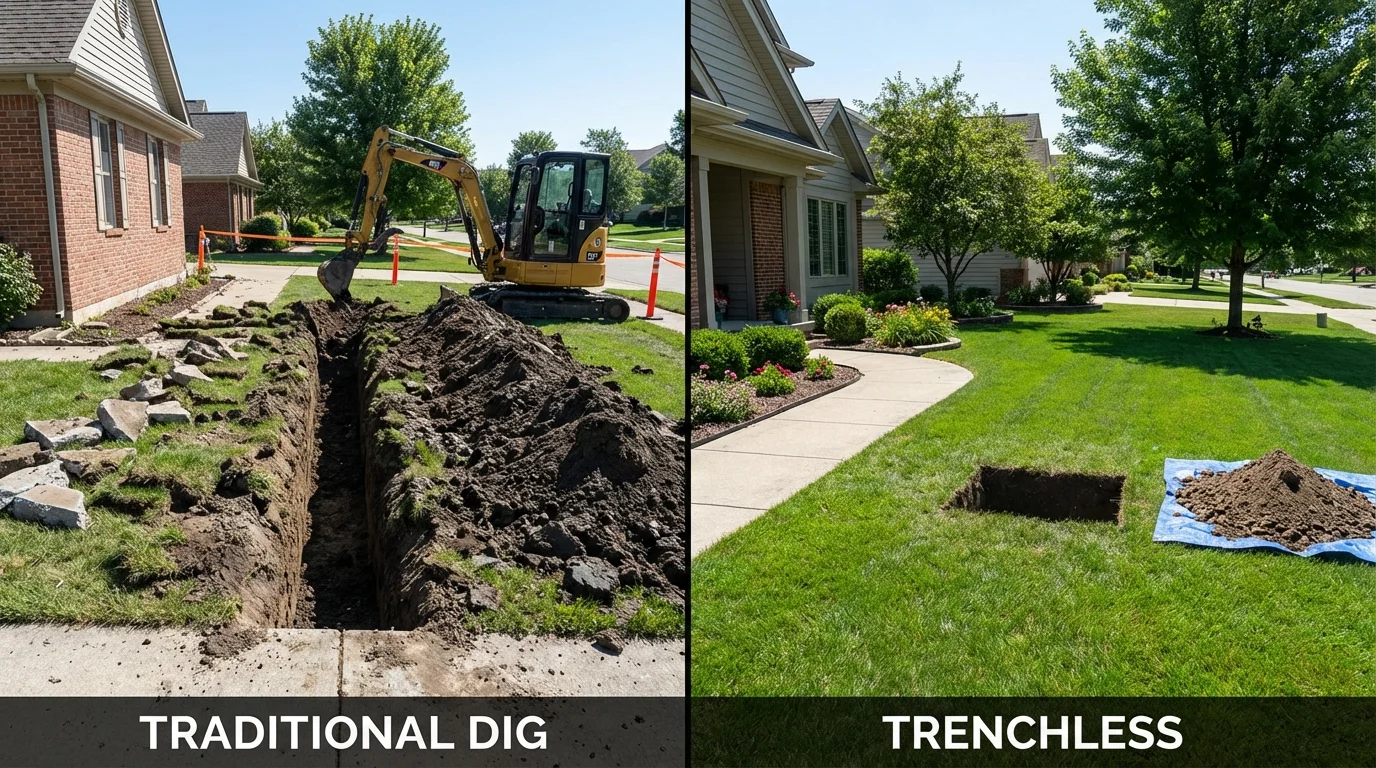 Trenchless sewer repair with minimal yard damage versus traditional excavation in Stacy, MN